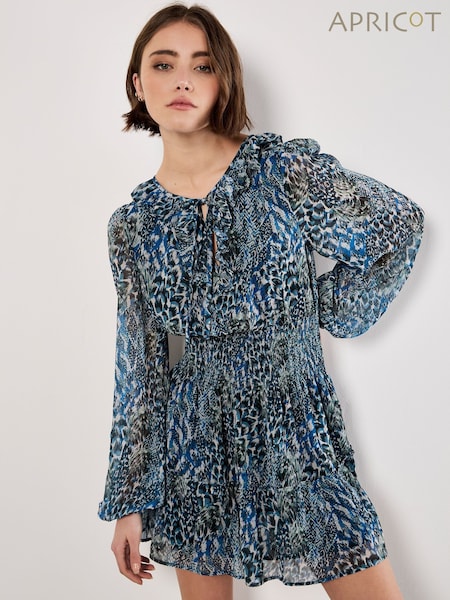 Apricot Blue Feather Patchwork Ruffle Dress (Y10308) | £40