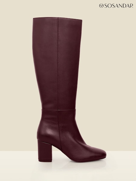 Sosandar Red Leather Heeled Knee High Boots (Y10310) | £165