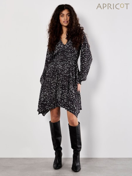 Apricot Grey Leopard Smock Waist Hanky Hem Dress (Y10316) | £46