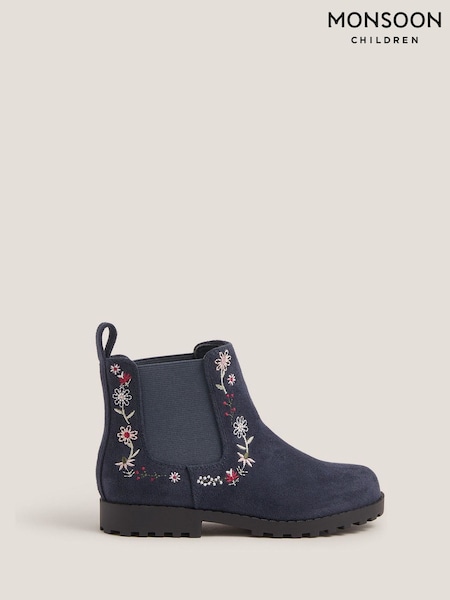 Monsoon Blue Floral Embroidered Chelsea Boots (Y10334) | £36 - £40