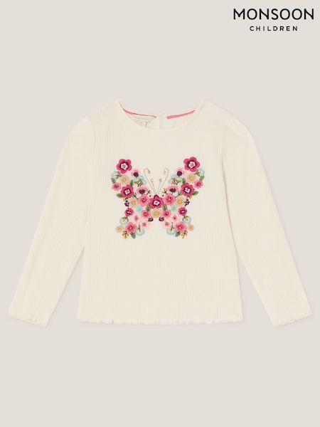 Monsoon Cream Butterfly Embroidered Ribbed Top (Y10351) | £19 - £23