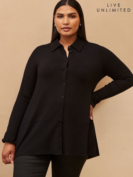 Live Unlimited Black Jersey Button Down Shirt (Y10436) | £49
