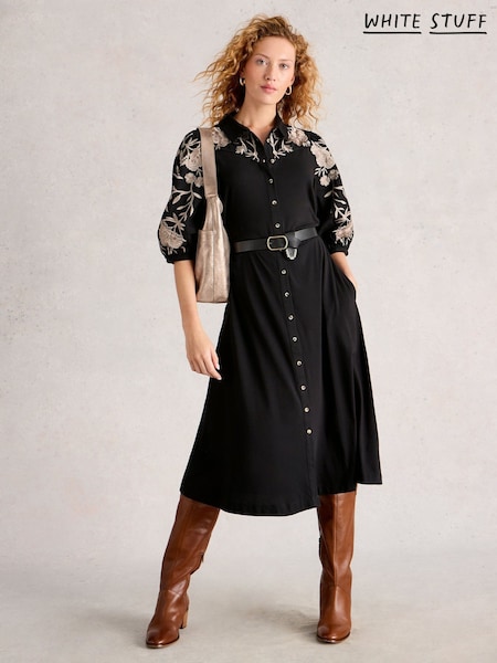 White Stuff Black Rua Embroidered Jersey Dress (Y10548) | £85