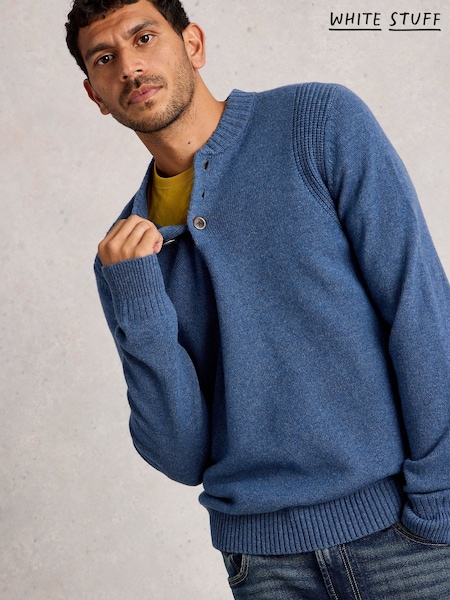 White Stuff Blue Milton Lambswool Henley Jumper (Y10595) | £59