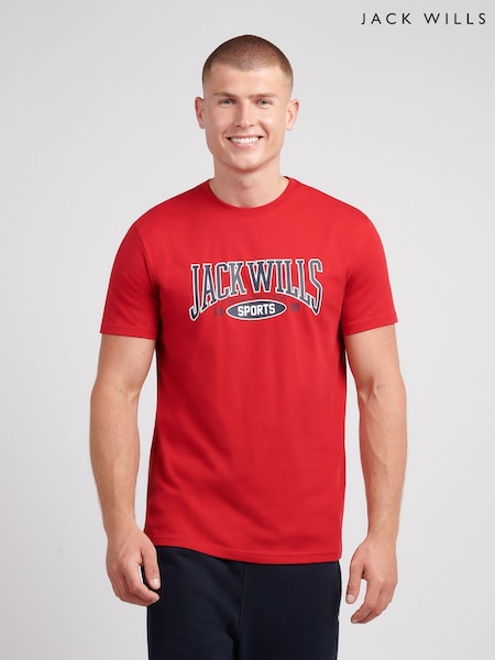 Jack Wills Red Sports Team Graphic T-Shirt (Y10700) | £25