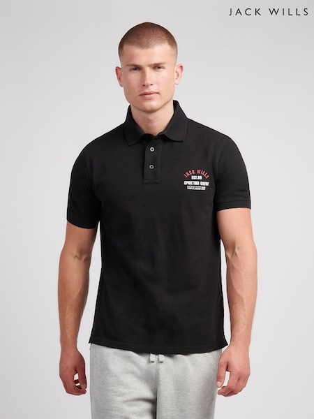 Jack Wills Black Chest Arch Logo Pique Polo Shirt (Y10709) | £35