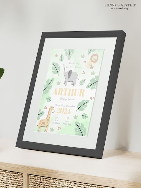 Personalised On The Day You Were Born Safari Framed Print by Jonnys Sister (Y10738) | £25