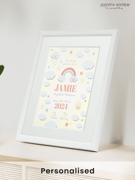 Personalised On The Day You Were Born Rainbow Framed Print by Jonnys Sister (Y10754) | £25