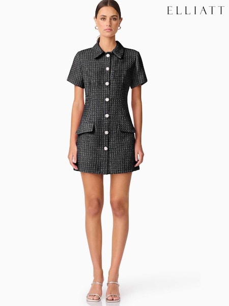 Black Alia Short Sleeve Button Down Tweed Mini Dress (Y10893) | £212