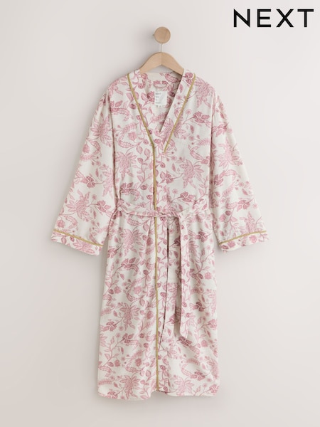 Pink Floral Viscose/Linen Blend Dressing Gown (Y10997) | £48