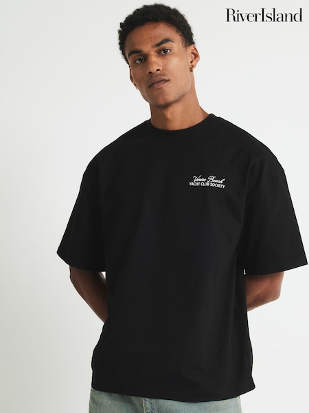 River Island Black Oversized Fit Racing Car T-Shirt (Y11043) | £26