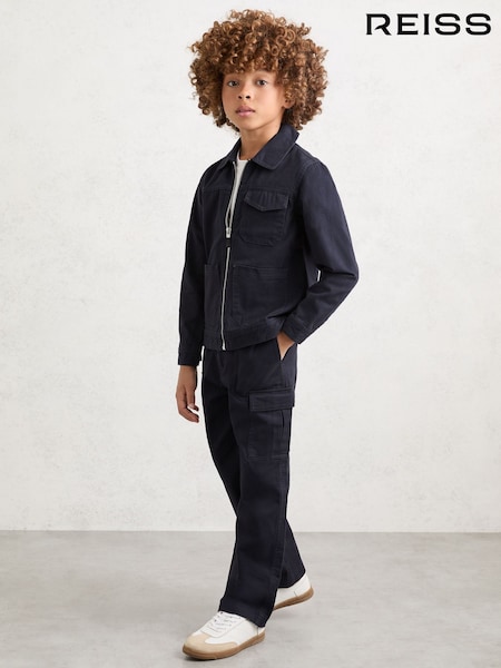 Reiss Navy Alpine 3-9 yrs Cotton Wide-Leg Cargo Trousers (Y11112) | £38