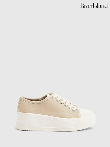 River Island Cream Canvas Lace Up Trainers (Y11246) | £39