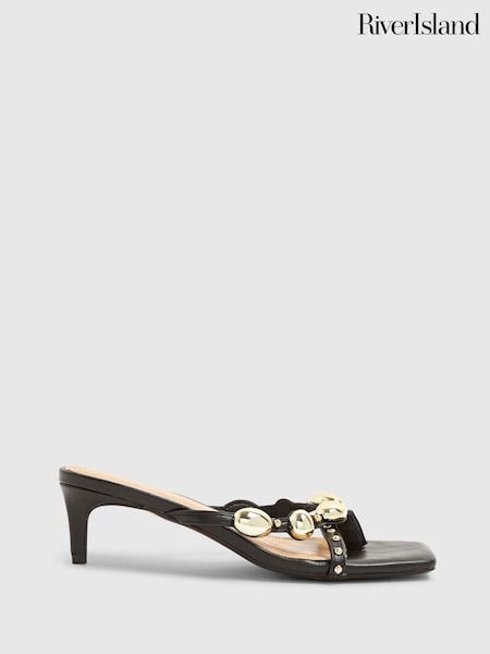 River Island Black Studded Skinny Heel Sandals (Y11254) | £42