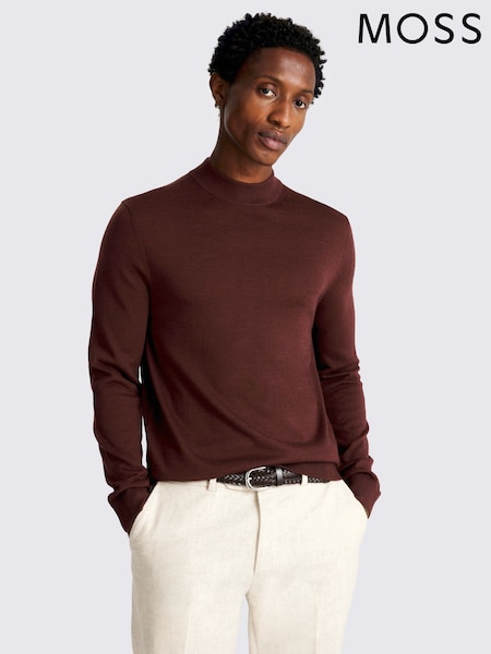 MOSS Tobacco Merino Blend Mock Neck Jumper (Y11282) | £60