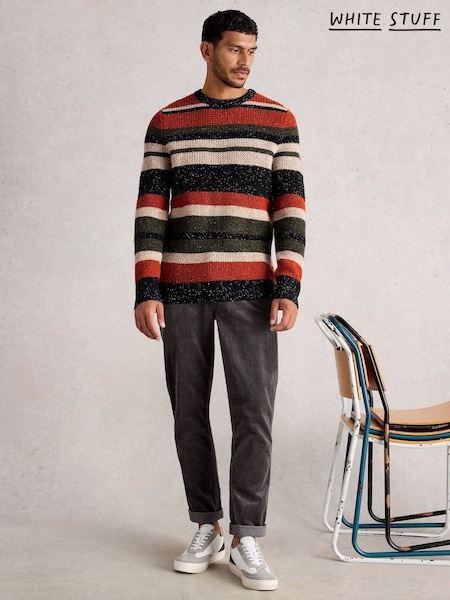 White Stuff Orange Berkley Crew Neck Stripe Jumper (Y11476) | £65