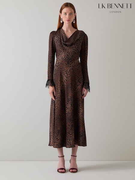 LK Bennett Brown Geena Leopard Viscose Dress (Y11523) | £349