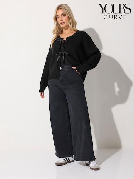 Yours Curve Black Limited Satin Bow Cardigan (Y11790) | £32