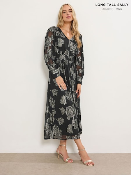 Long Tall Sally Black Floral Jacquard Midaxi Dress (Y11793) | £60