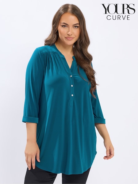 Yours Curve Blue Half Placked Shirt (Y11823) | £29