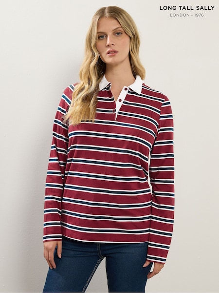 Long Tall Sally Red Stripe Jersey Polo Top (Y11833) | £26
