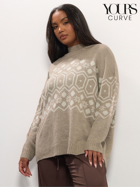 Yours Curve Natural Fairisle Pattern Tunic Jumper (Y11836) | £34