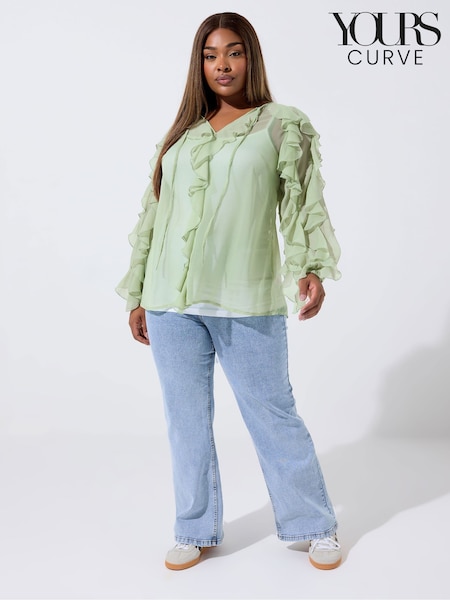 Yours Curve Green Limited Frilled Blouse (Y11848) | £29