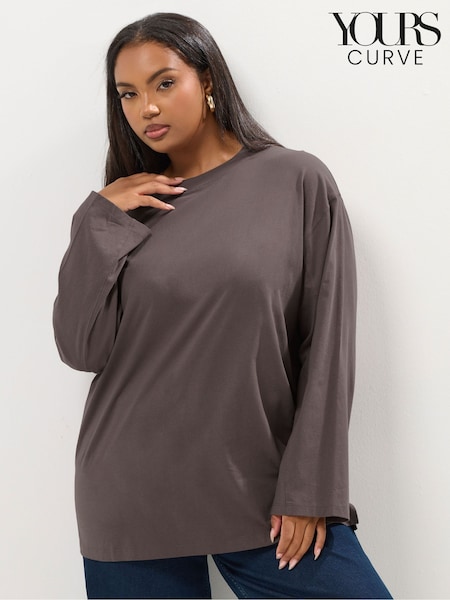 Yours Curve Brown Seam Detail Skater Top (Y11866) | £20