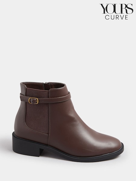Yours Curve Brown Wide Fit Buckle Elastic Boots (Y11872) | £40