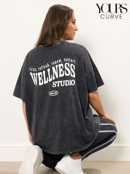 Yours Curve Black Wellness Studio T-Shirt (Y11876) | £22