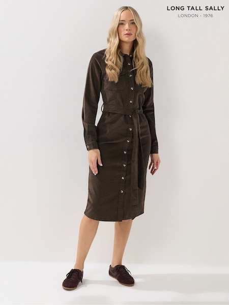 Long Tall Sally Brown Cord Shirt Dress (Y11882) | £47