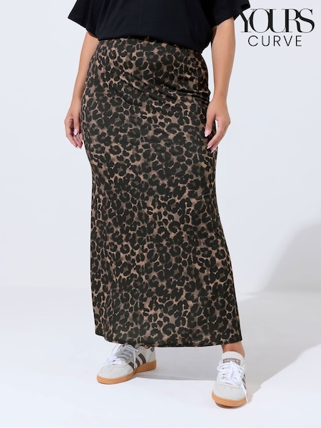 Yours Curve Brown Limited Leopard Skirt (Y11893) | £29