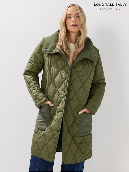 Long Tall Sally Green Quilted Funnel Neck Coat (Y11894) | £84