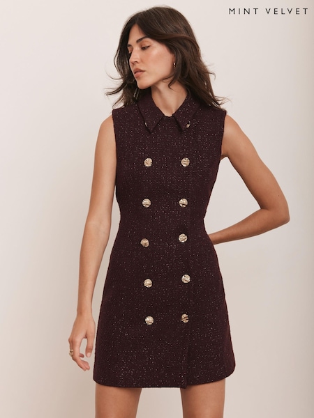 Mint Velvet Red Boucle Mini Shift Dress (Y11953) | £170