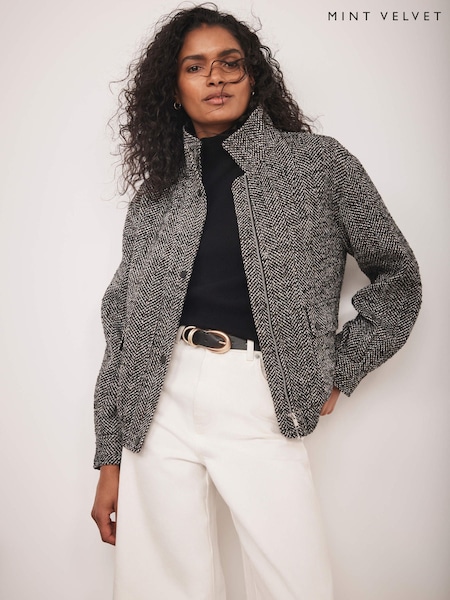 Mint Velvet Black Textured High Neck Jacket (Y11956) | £165