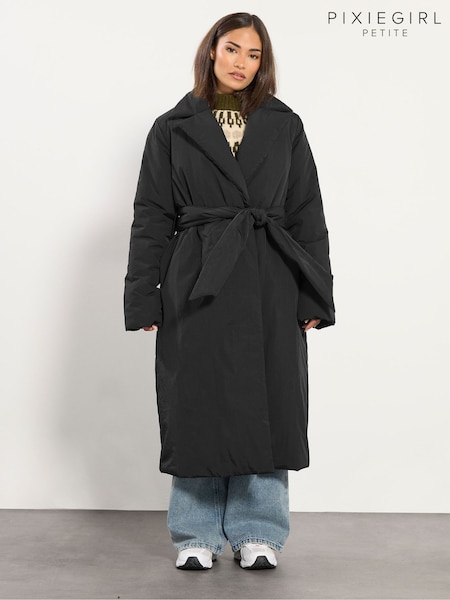 PixieGirl Petite Black Longline Duvet Belted Coat (Y11965) | £75