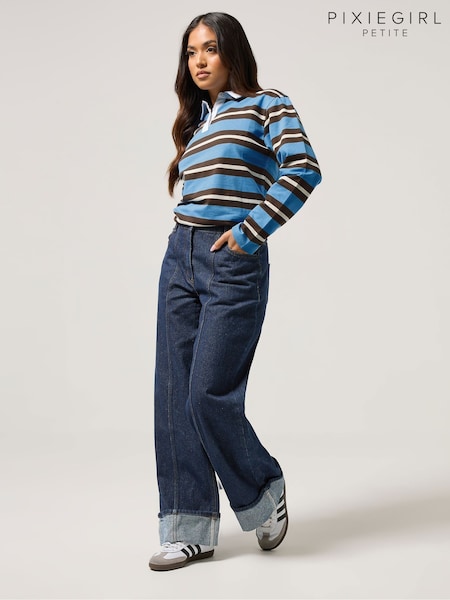 PixieGirl Petite Blue Seam Front Turn Up Wide Leg Jeans (Y11974) | £45
