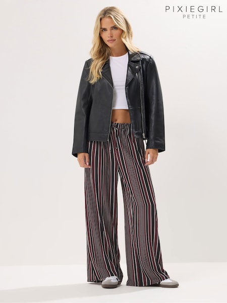 PixieGirl Petite Red Stripe Crepe Wide Leg Trousers (Y11977) | £34