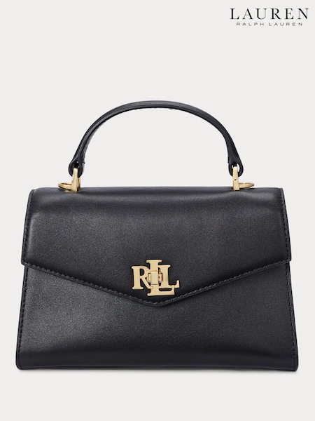 Lauren Ralph Lauren Black Farrah Top Handle Leather Satchel Bag (Y12064) | £295