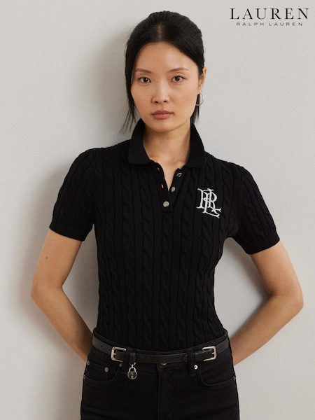 Lauren Ralph Lauren Black Montiva Cable Knit Emboridered Logo Jumper (Y12069) | £165