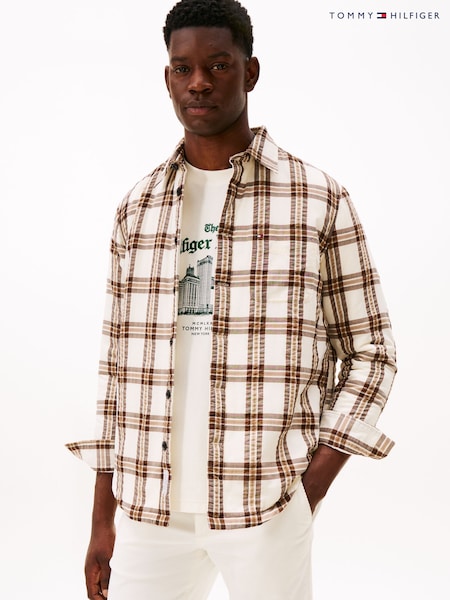 Tommy Hilfiger Brown Relaxed Fit Padded Seersucker Overshirt (Y12109) | £170