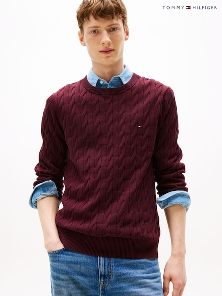 Tommy Hilfiger Red Cable Knit Crew Neck Jumper (Y12113) | £130