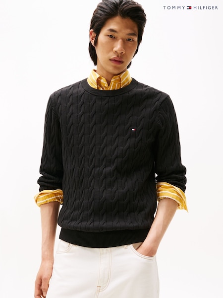 Tommy Hilfiger Black Cable Knit Crew Neck Jumper (Y12123) | £130