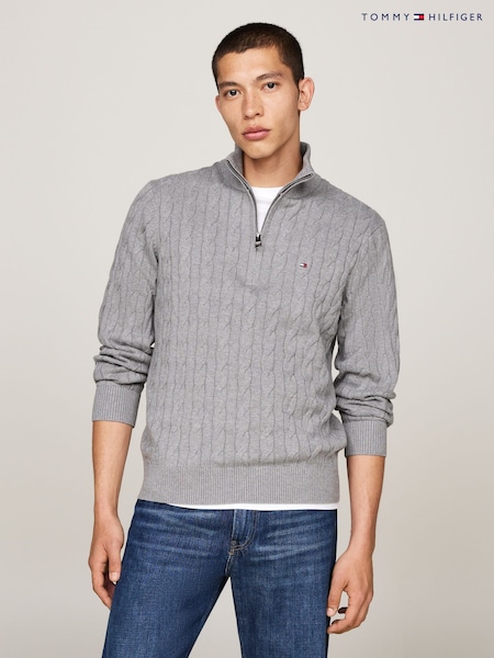 Tommy Hilfiger Grey Cable Knit Half Zip Jumper (Y12124) | £150