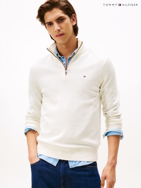 Tommy Hilfiger Cream Half-Zip Jumper With Cashmere (Y12131) | £130