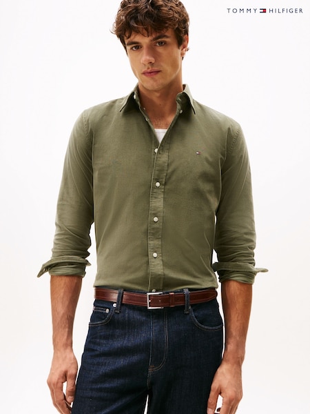 Tommy Hilfiger Green Regular Fit Flag Embroidery Corduroy Shirt (Y12137) | £90
