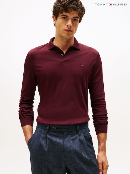 Tommy Hilfiger Red Regular Fit Long Sleeved Liquid Polo Shirt (Y12139) | £90