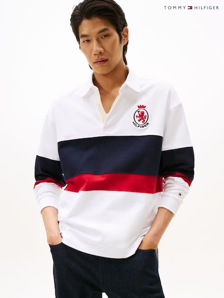 Tommy Hilfiger White TH Crest Appliqué Relaxed Rugby Shirt (Y12151) | £150
