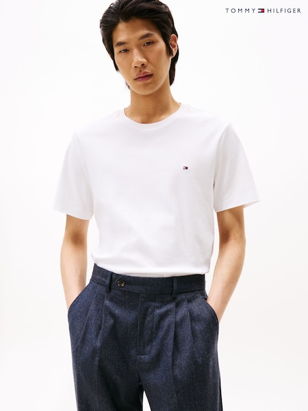 Tommy Hilfiger White Crew Neck Interlock Knit T-Shirt (Y12155) | £55
