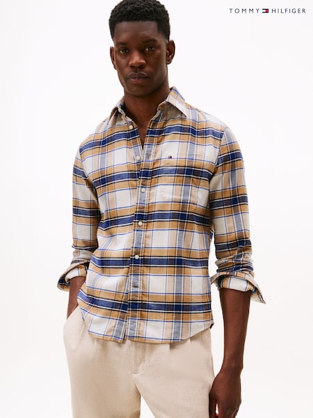Tommy Hilfiger Cream Regular Fit Tartan Check Shirt (Y12158) | £100